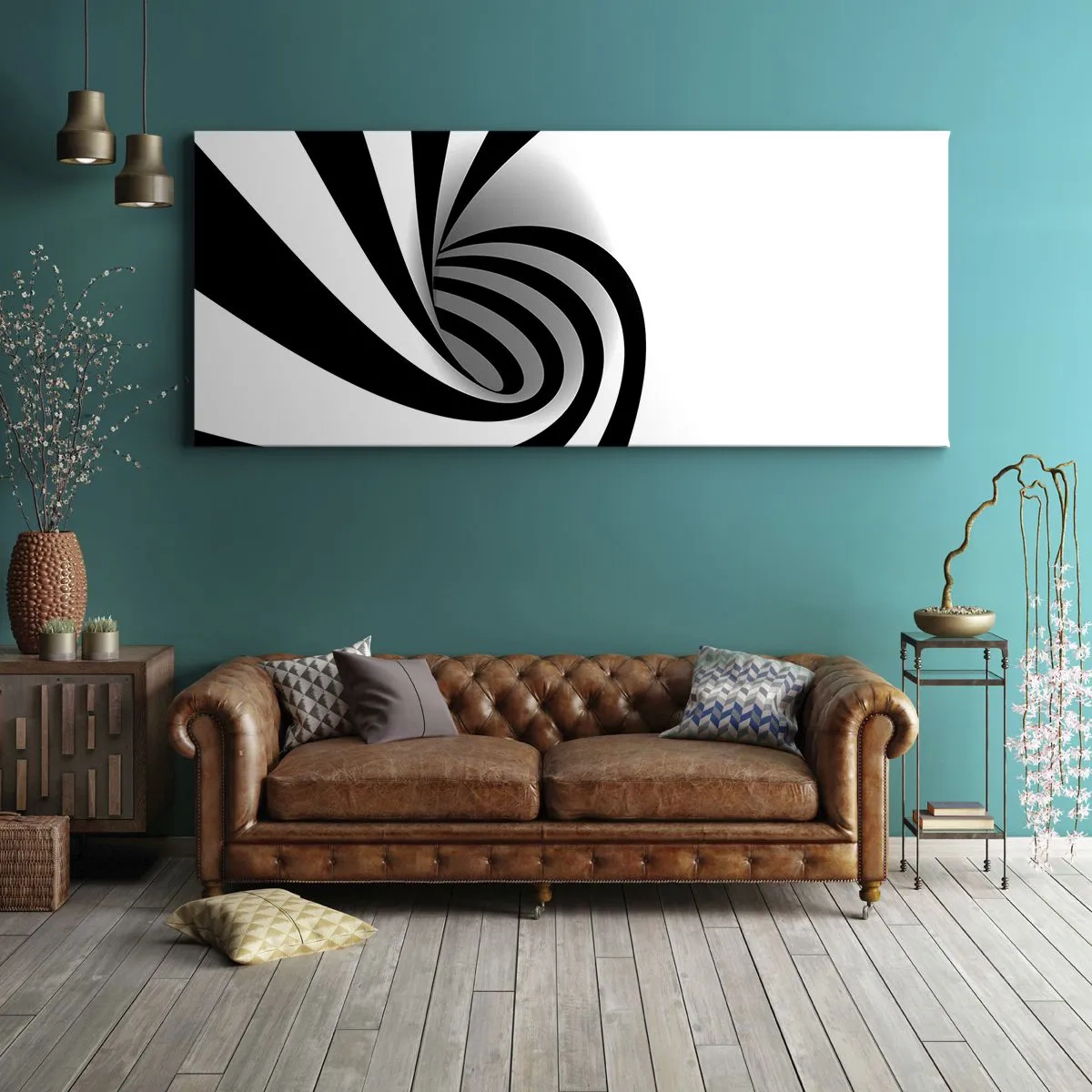 Bild auf Leinwand - Leinwandbild - Abstrakter optischer Wirbel in Schwarzweiß - 140x50cm - Und doch dreht es sich - Moderne Wanddekoration für Wohnzimmer und Schlafzimmer ARTTOR
