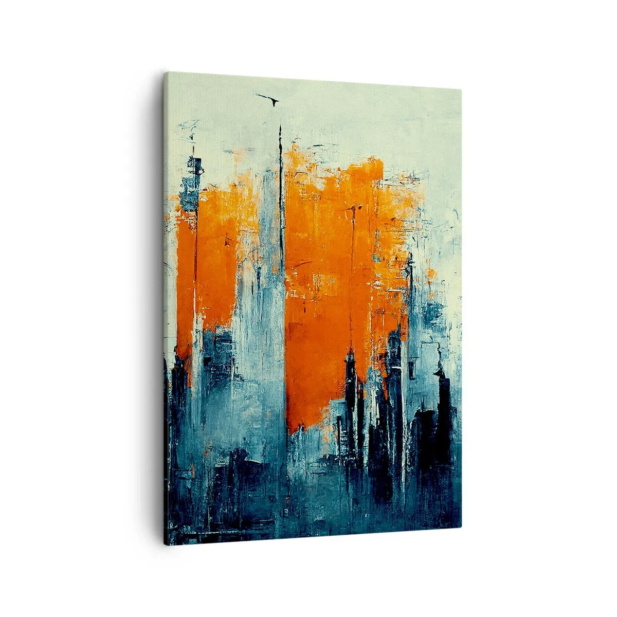 Bild auf Leinwand - Leinwandbild - Abstrakte Stadtlandschaft in Orange- und Blautönen - 50x70cm - Moderne Landschaft - Moderne Wanddekoration für Wohnzimmer und Schlafzimmer ARTTOR