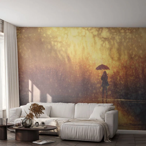Selbstklebende Fototapete Deluxe Sticker - Ich habe das Gefühl, dass mich jemand ansieht - Abstraktion, Frau, Im Regen spazieren gehen - 350x256 cm