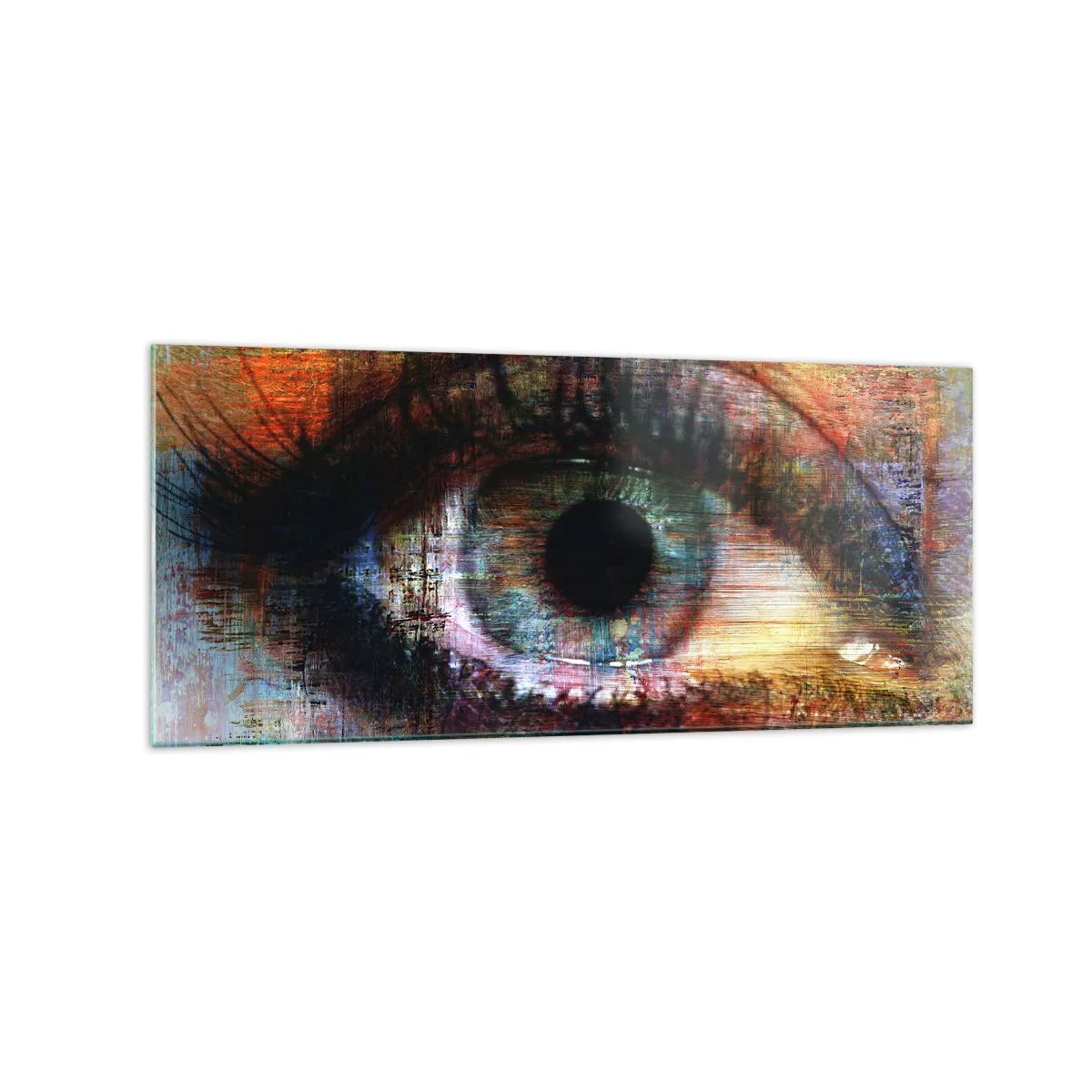 Glasbild - Bild auf glas - Künstlerisches Auge in mehrfarbiger Abstraktion - 120x50cm - Du kannst in die Seele sehen - Moderne Wanddekoration für Wohnzimmer und Schlafzimmer ARTTOR