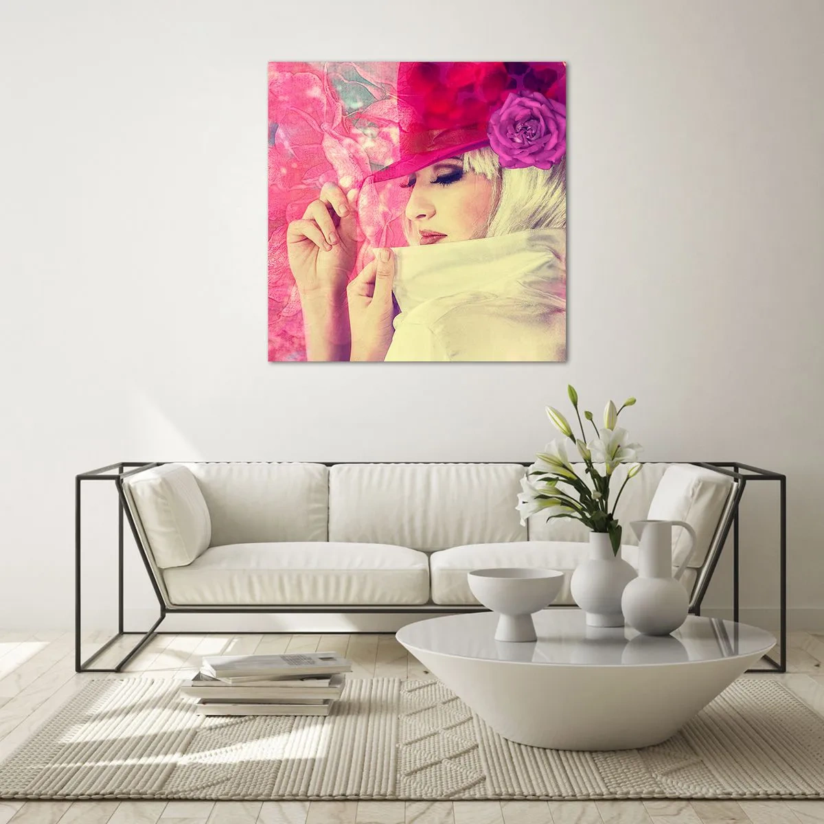 Glasbild - Bild auf glas - Retro-Porträt in einem rosa Nebel - 30x30 cm