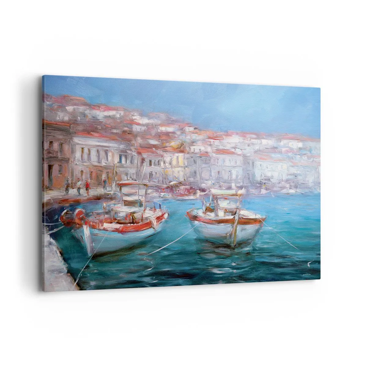 Bild auf Leinwand - Leinwandbild - Boote in einer malerischen italienischen Bucht - 100x70cm - Italienische Bucht - Moderne Wanddekoration für Wohnzimmer und Schlafzimmer ARTTOR