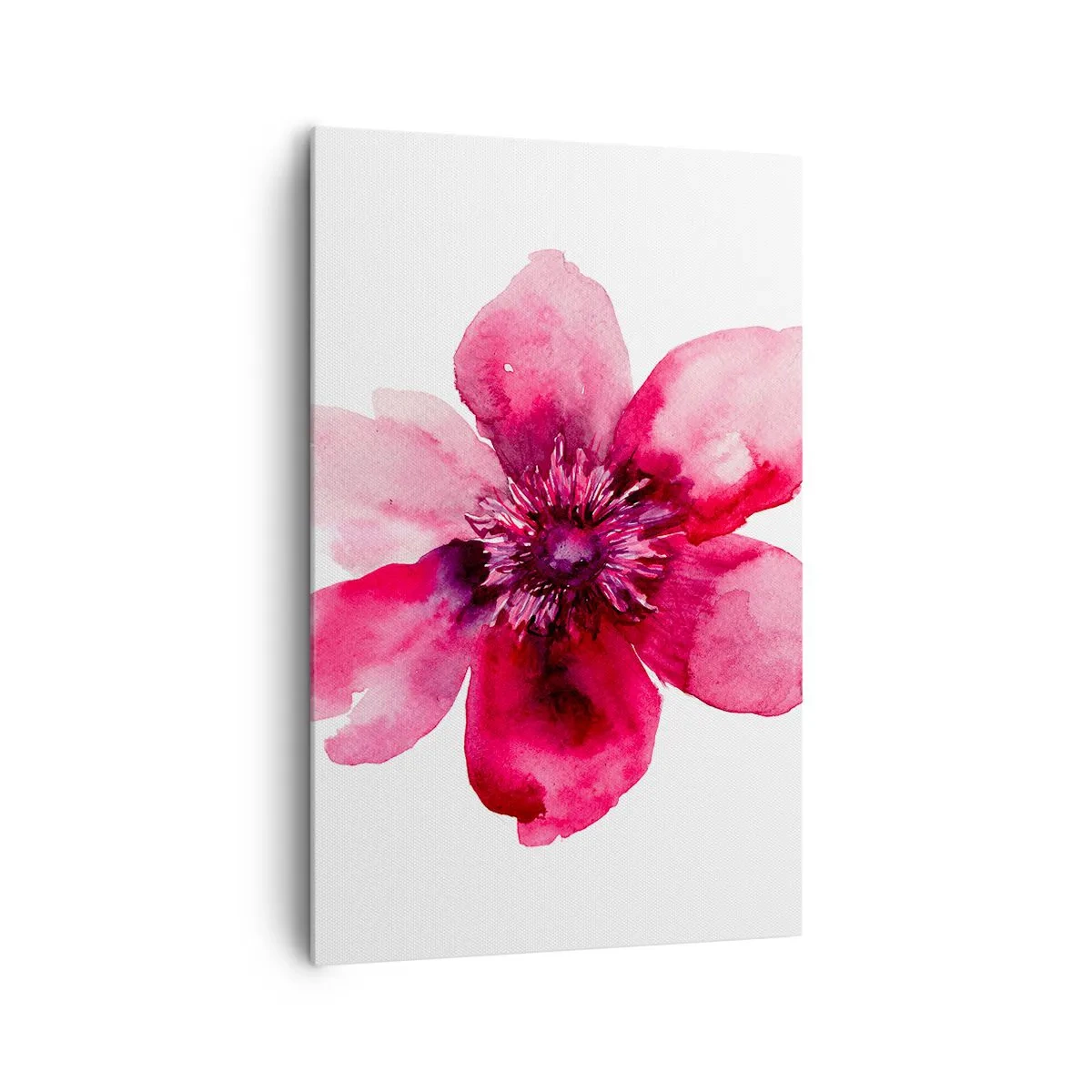 Bild auf Leinwand - Leinwandbild - Rosa Blume im Aquarellstil auf weißem Hintergrund - 80x120cm - Ein nach Karmin duftender Kuss - Moderne Wanddekoration für Wohnzimmer und Schlafzimmer ARTTOR