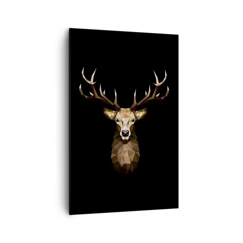 Bild auf Leinwand - Leinwandbild - Geometrisches Polygon Hirsch auf schwarzem Hintergrund - 80x120cm - Kubistischer Hirsch - Moderne Wanddekoration für Wohnzimmer und Schlafzimmer ARTTOR