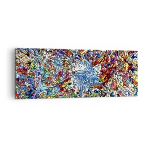 Bild auf Leinwand - Leinwandbild - Ein farbenfrohes, abstraktes Muster, inspiriert von der Natur - 140x50cm - Glasmalerei Wassertropfen - Moderne Wanddekoration für Wohnzimmer und Schlafzimmer ARTTOR