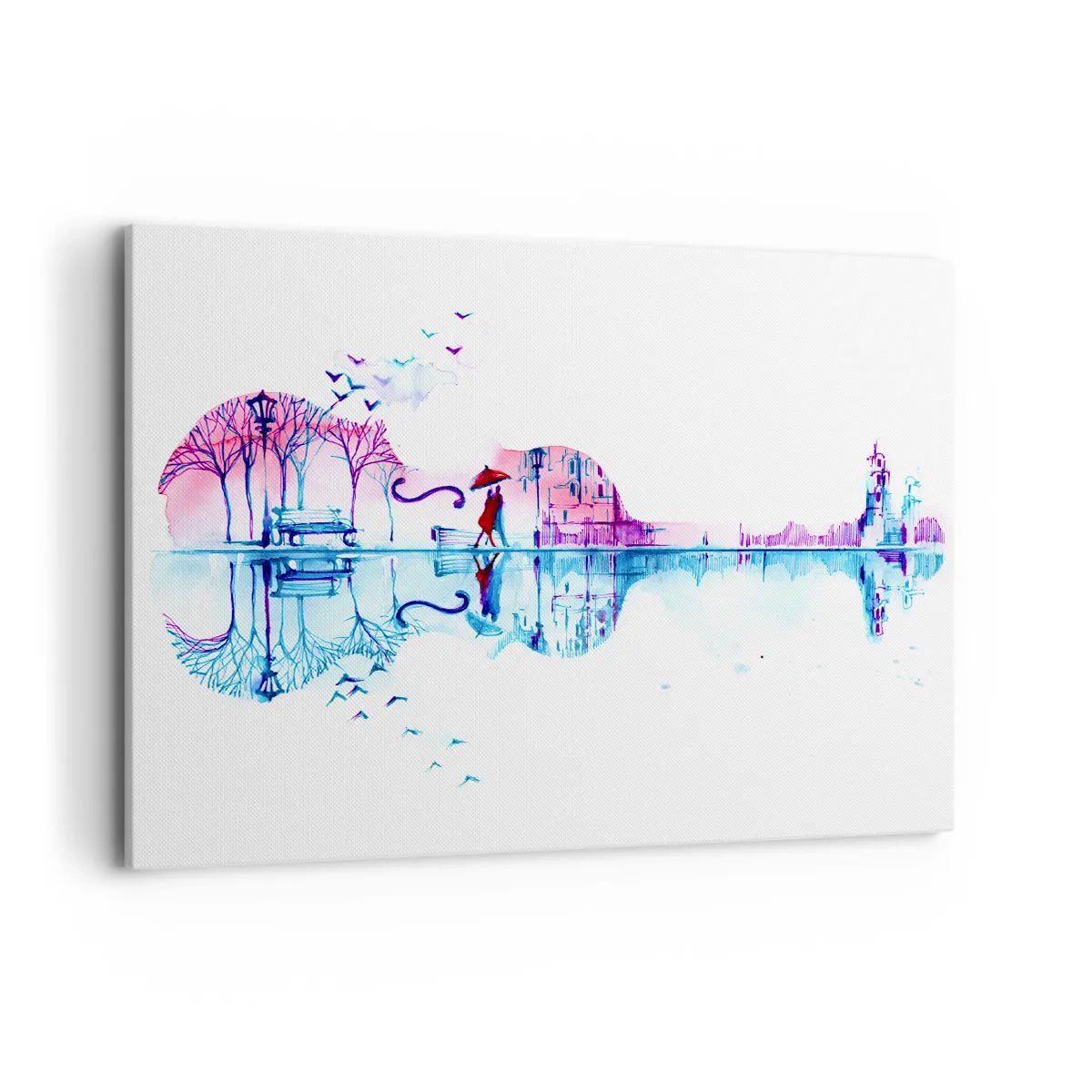 Bild auf Leinwand - Leinwandbild - Stadtsilhouette in Form einer Violine in Aquarellfarben - 100x70cm - Ich bringe dir ein paar Regenbögen - Moderne Wanddekoration für Wohnzimmer und Schlafzimmer ARTTOR