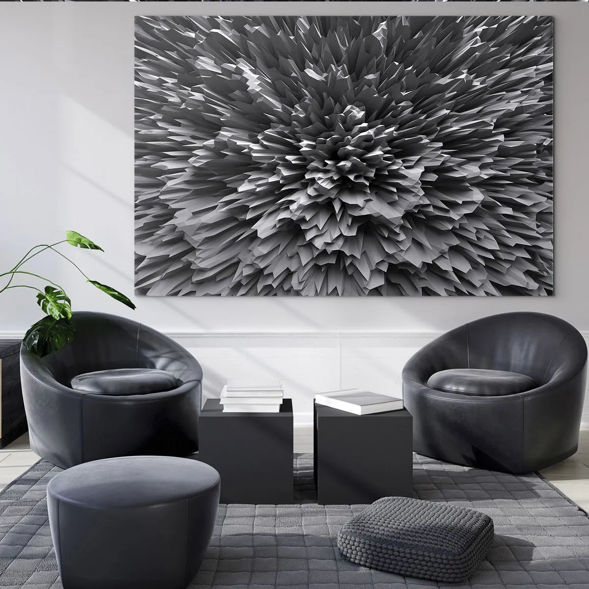 Glasbild - Bild auf glas - Abstrakte schwarz-weiße 3D-Struktur mit scharfen Kanten - 120x80cm - Härter kann es nicht werden - Moderne Wanddekoration für Wohnzimmer und Schlafzimmer ARTTOR