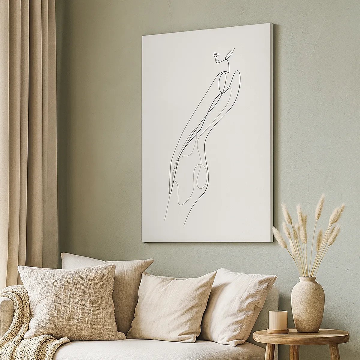 Bild auf Leinwand - Leinwandbild - Eine minimalistische Linie, die eine Silhouette vor einem hellen Hintergrund zeigt - 50x70cm - Bloß ein Versprechen - Moderne Wanddekoration für Wohnzimmer und Schlafzimmer ARTTOR