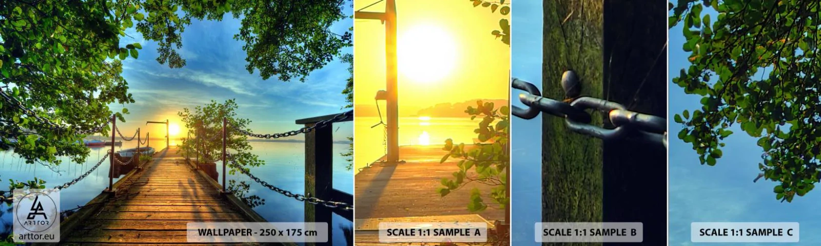 Fototapetenmuster Standard Eco - Westen auf dem Wasser - Landschaft, See, Segelboot - 100x30 cm