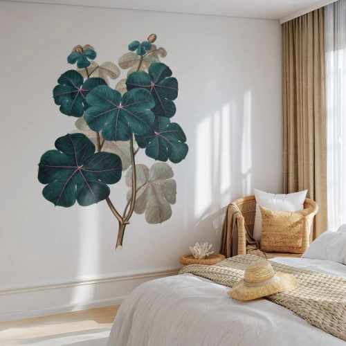 Fototapete Premium Sand - Botanische Illustration mit grünen Blättern auf weißem Hintergrund - 100x70cm - Aus dem alten Herbarium - Moderne Wanddekoration für Wohnzimmer und Schlafzimmer ARTTOR