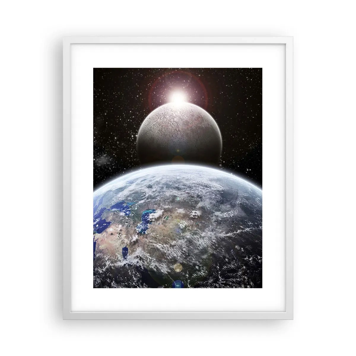Poster in einem weißen Rahmen - Weltraumlandschaft - Sonnenaufgang - 40x50 cm
