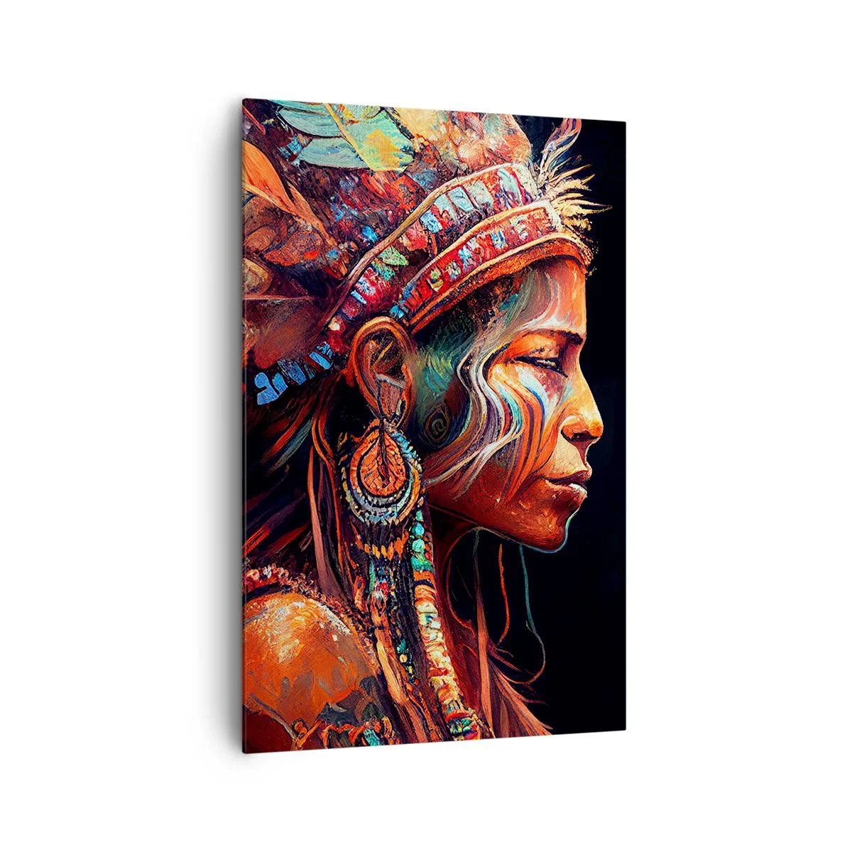 Bild auf Leinwand - Leinwandbild - Eine farbenfrohe Figur im Ethno-Stil mit einer Tasse dampfenden Getränks - 80x120cm - Magisches Ritual - Moderne Wanddekoration für Wohnzimmer und Schlafzimmer ARTTOR