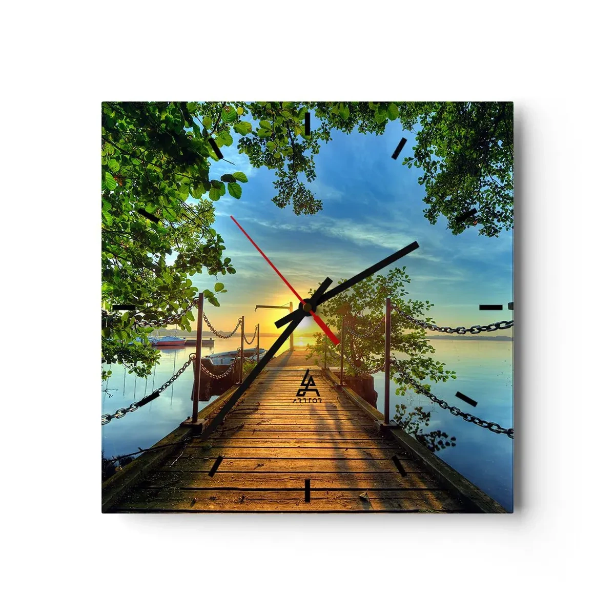 Wanduhr - Glasuhr - Westen auf dem Wasser - 40x40 cm