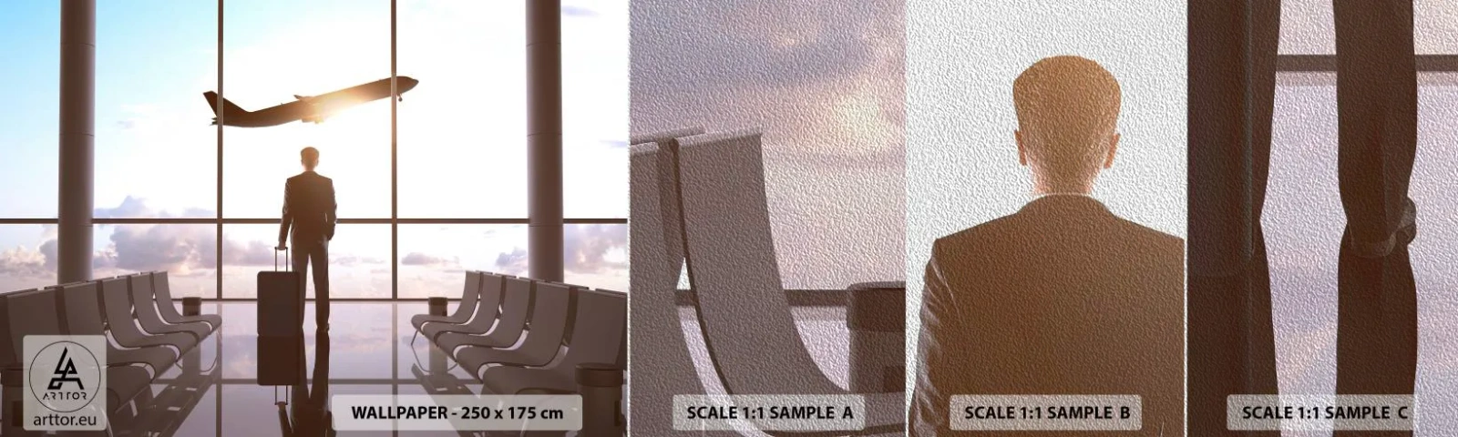 Fototapeten Muster Premium Sand - Du hast Zeit, lass dir Zeit - Flughafen, Flugzeug, Reisen - 100x30 cm