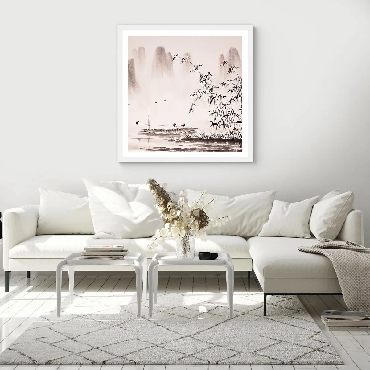 Poster in einem weißen Rahmen - Die Stille der Reisfelder - 40x40 cm