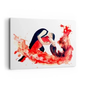 Bild auf Leinwand - Leinwandbild - Ein dynamisches Aquarellgemälde eines tanzenden Paares in roten Farben. - 120x80cm - Tango - eine sinnliche Welle - Moderne Wanddekoration für Wohnzimmer und Schlafzimmer ARTTOR