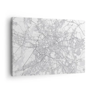 Bild auf Leinwand - Leinwandbild - Detaillierter schwarz-weißer Stadtplan - 70x50cm - Berliner Blume - Moderne Wanddekoration für Wohnzimmer und Schlafzimmer ARTTOR