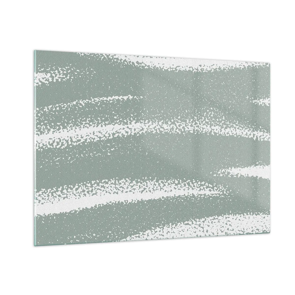 Glasbild - Bild auf glas - Weiße Streifen auf kühlem Grün - 100x70cm - Abstraktion im Winterklima - Moderne Wanddekoration für Wohnzimmer und Schlafzimmer ARTTOR