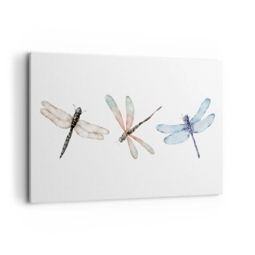 Bild auf Leinwand - Leinwandbild - Drei Libellen in zarten Pastellfarben - 120x80cm - Schwerelose Libellen - Moderne Wanddekoration für Wohnzimmer und Schlafzimmer ARTTOR