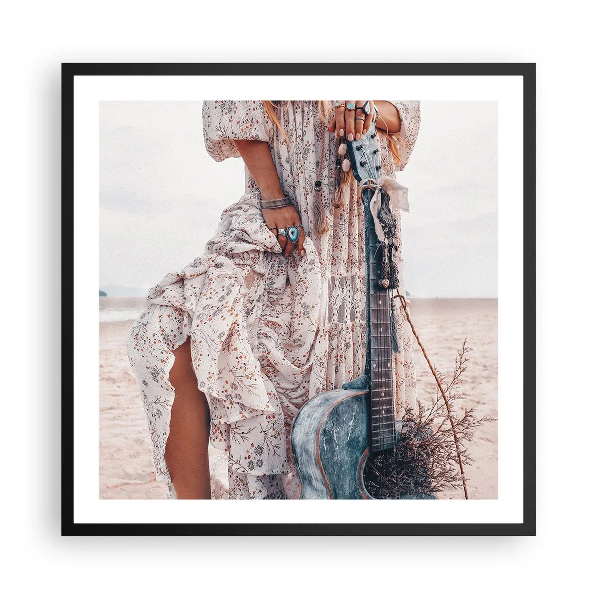 Poster in einem schwarzem Rahmen - Kinderblumen auf dem Weg - 60x60 cm