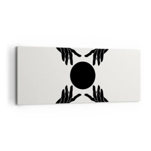 Bild auf Leinwand - Leinwandbild - Schwarze Hände in einer symmetrischen Komposition mit einer Kugel - 120x50cm - Geheimes Zeichen - Moderne Wanddekoration für Wohnzimmer und Schlafzimmer ARTTOR