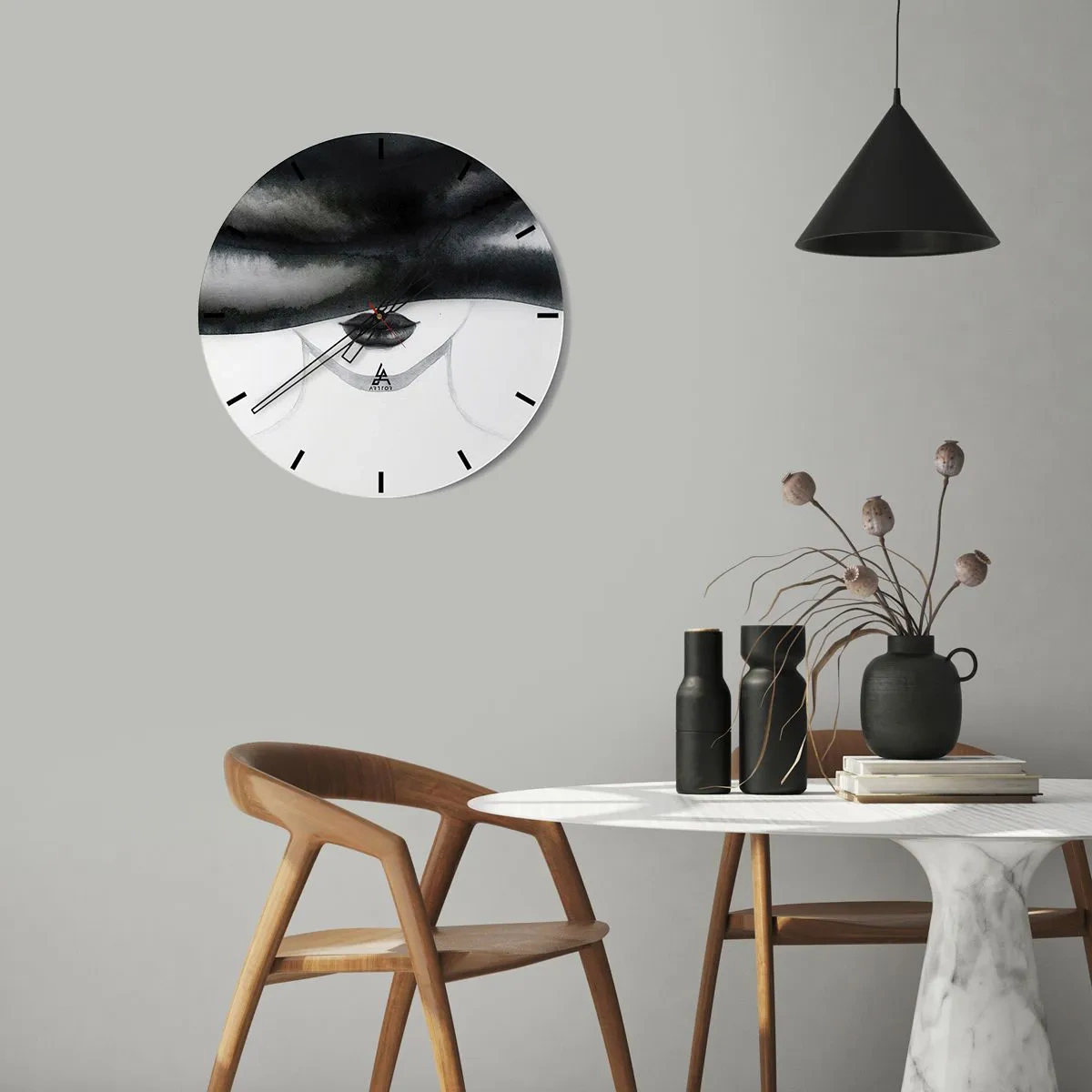 Wanduhr - Glasuhr - Porträt einer Frau mit verborgenem Gesicht im minimalistischen Stil - 30x30cm - Ein sinnliches Geheimnis - Moderne Wanddekoration für Wohnzimmer, Küche und Schlafzimmer ARTTOR