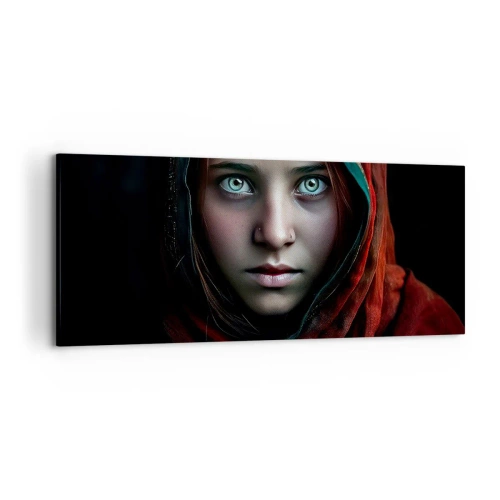 Bild auf Leinwand - Leinwandbild - Porträt einer Frau mit intensivem Blick in warmen Farben - 120x50cm - Prinzessin aus dem Osten - Moderne Wanddekoration für Wohnzimmer und Schlafzimmer ARTTOR