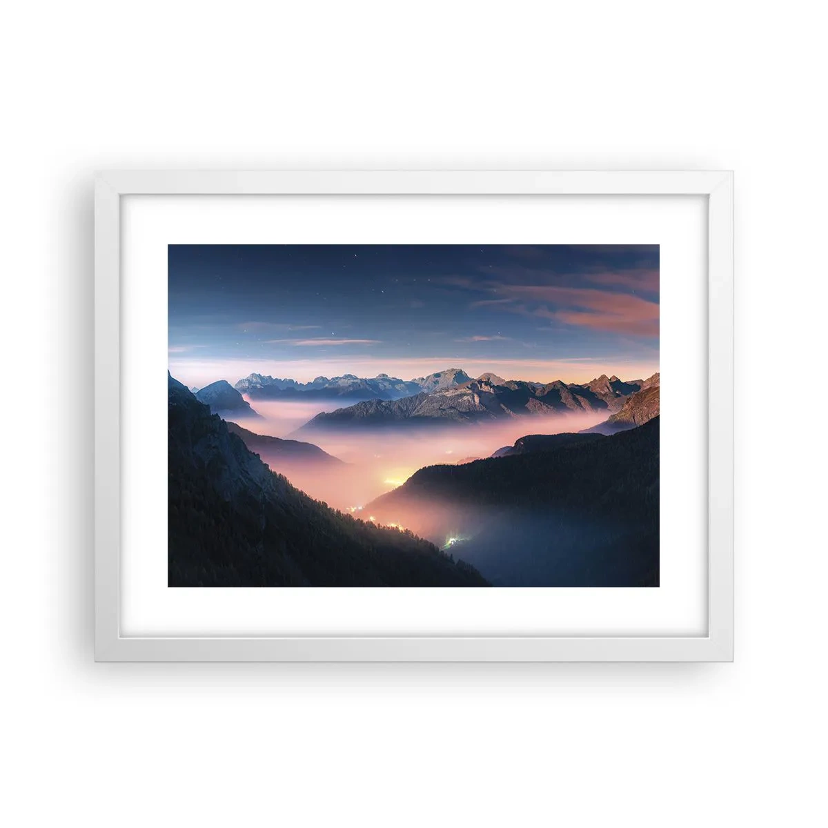 Poster in einem weißen Rahmen - Licht in den Tälern - 40x30 cm