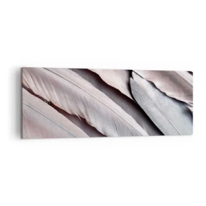 Bild auf Leinwand - Leinwandbild - Zarte Federn in dezenten Grau- und Beigetönen - 140x50cm - In rosa Silber - Moderne Wanddekoration für Wohnzimmer und Schlafzimmer ARTTOR