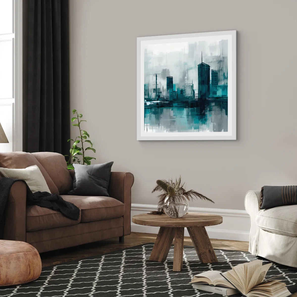 Poster in einem weißen Rahmen - Eine Stadt in der Farbe des Regens - 50x50 cm