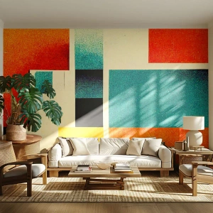Fototapete Premium Sand - Geometrische Farbblöcke im Retro-Stil - 100x70cm - Geometrische Abstraktion – gute Energie - Moderne Wanddekoration für Wohnzimmer und Schlafzimmer ARTTOR
