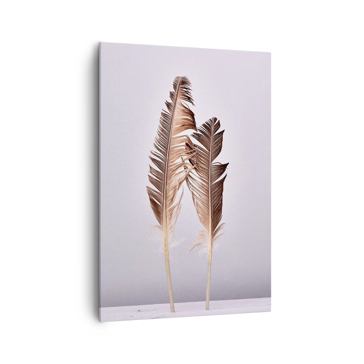 Bild auf Leinwand - Leinwandbild - Zarte Federn auf hellem Untergrund im minimalistischen Stil - 70x100cm - Gegen das Nichts - Moderne Wanddekoration für Wohnzimmer und Schlafzimmer ARTTOR