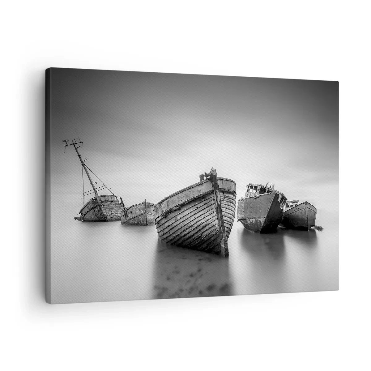 Bild auf Leinwand - Leinwandbild - Verlassene Boote auf ruhigem Wasser - 70x50cm - Nur Erinnerungen ... - Moderne Wanddekoration für Wohnzimmer und Schlafzimmer ARTTOR