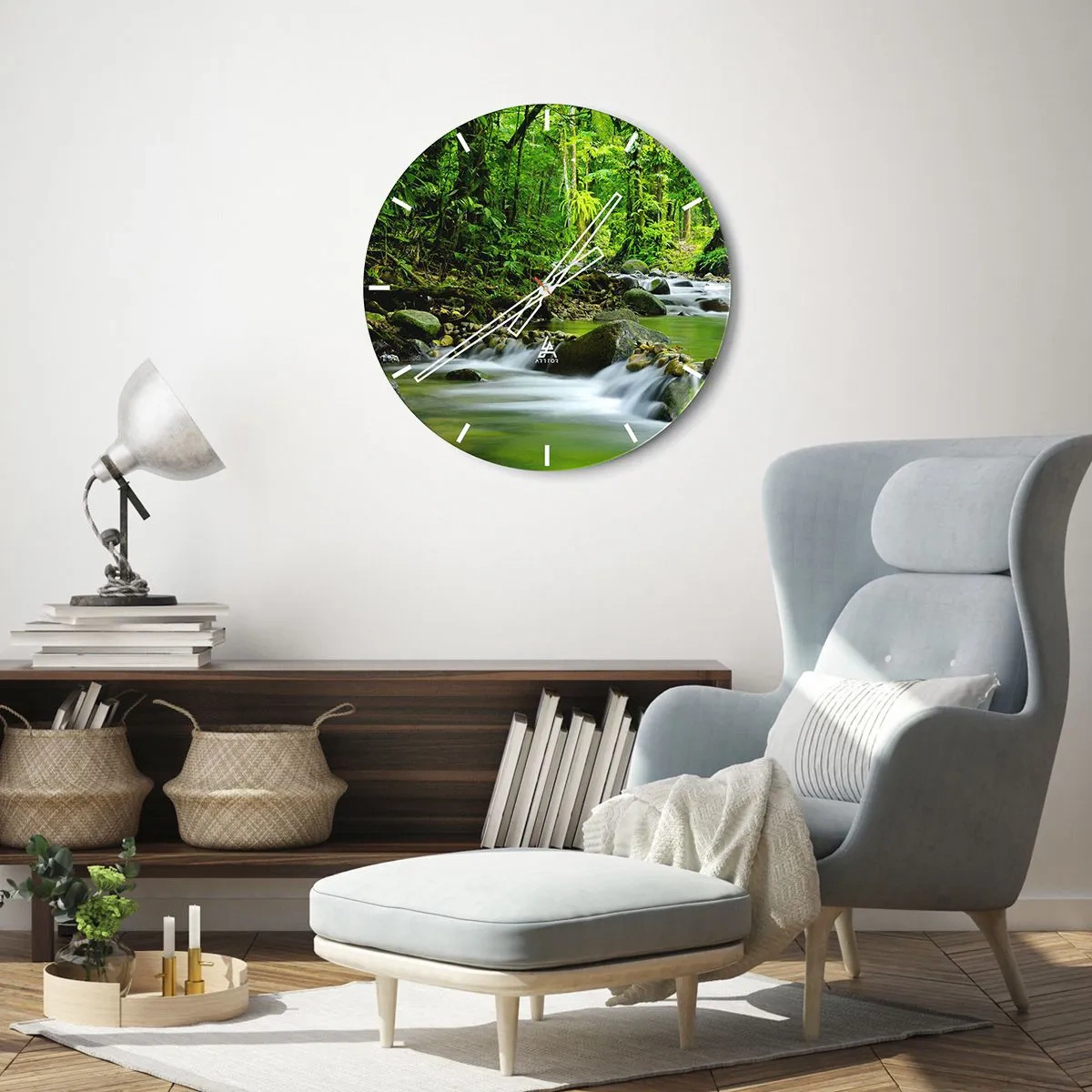 Wanduhr - Glasuhr - Ein Bach in einem tropischen Regenwald - 30x30cm - Schwimmen Sie in einem Meer aus Grün - Moderne Wanddekoration für Wohnzimmer, Küche und Schlafzimmer ARTTOR