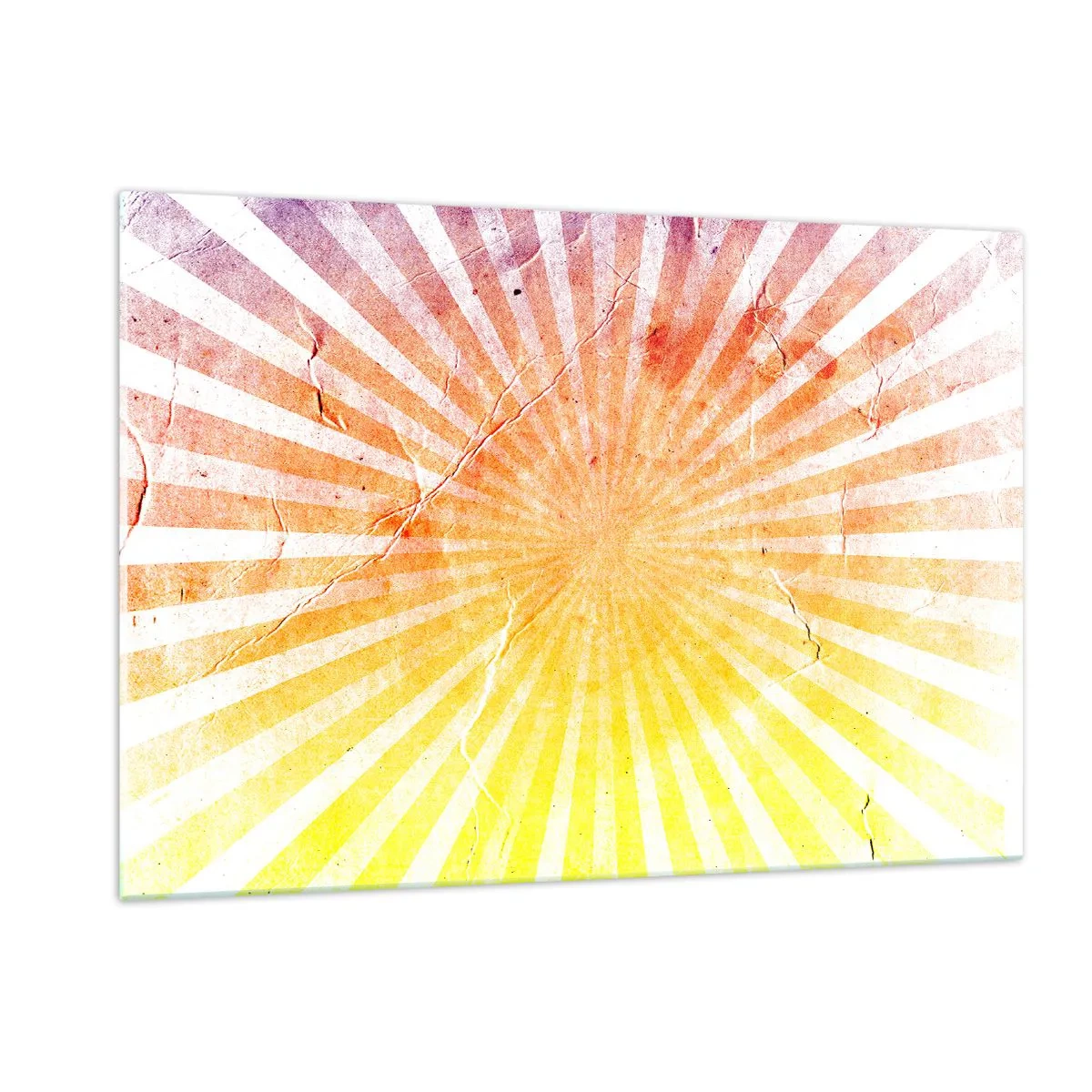 Glasbild - Bild auf glas - Strahlen der aufgehenden oder untergehenden Sonne im Retro-Stil - 120x80cm - Sonnenaufgänge und Sonnenuntergänge - Moderne Wanddekoration für Wohnzimmer und Schlafzimmer ARTTOR