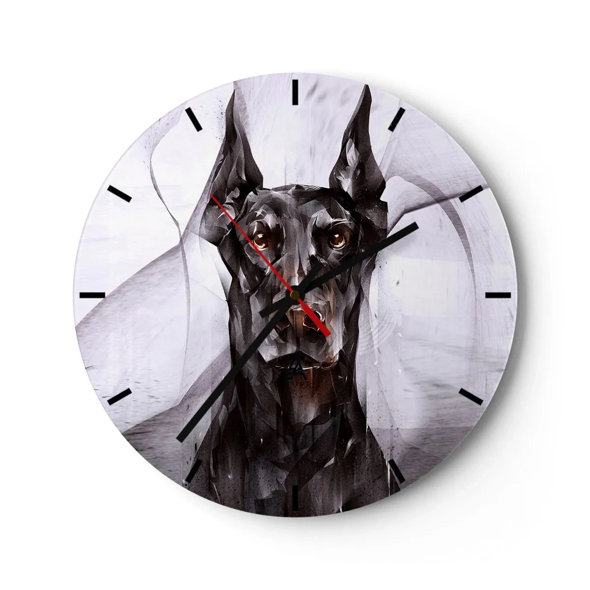 Wanduhr - Glasuhr - Porträt eines Dobermanns im modernen geometrischen Stil - 30x30cm - Edelgeboren - Moderne Wanddekoration für Wohnzimmer, Küche und Schlafzimmer ARTTOR