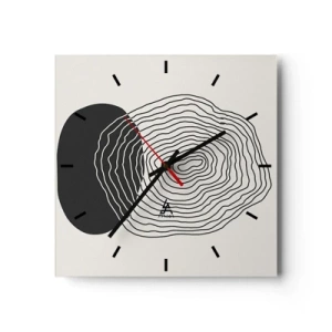 Wanduhr - Glasuhr - Abstraktes Muster mit Linien und Formen in Schwarz und Weiß - 30x30cm - Dauer und Schwingung - Moderne Wanddekoration für Wohnzimmer und Schlafzimmer ARTTOR