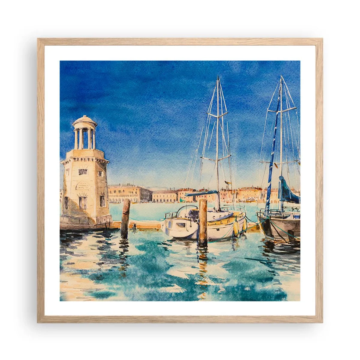 Poster in einem Rahmen aus heller Eiche - Sonnige Lagune - 60x60 cm