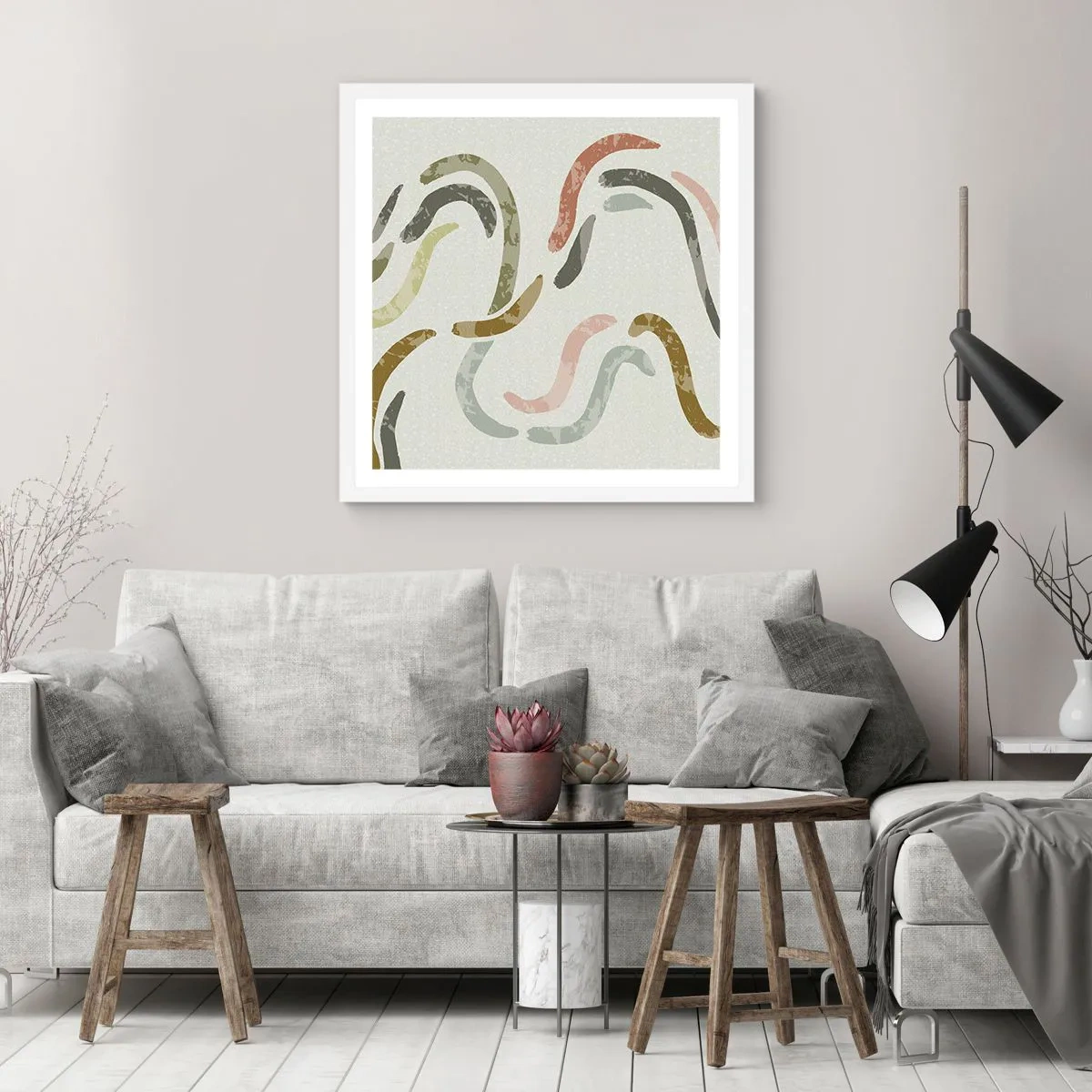 Poster in einem weißen Rahmen - Fröhlicher Tanz der Abstraktion - 60x60 cm