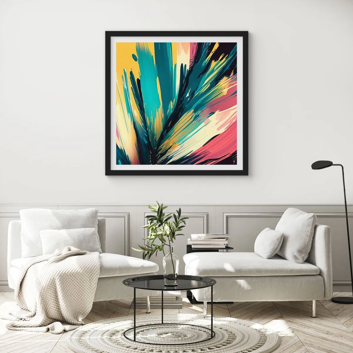 Poster in einem schwarzem Rahmen - Komposition – eine Explosion der Freude - 30x30 cm