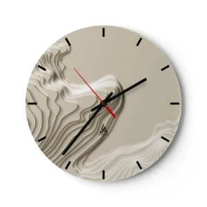 Wanduhr - Glasuhr - Abstraktes topografisches Muster in Beigetönen - 30x30cm - Topographie der Kunst - Moderne Wanddekoration für Wohnzimmer, Küche und Schlafzimmer ARTTOR