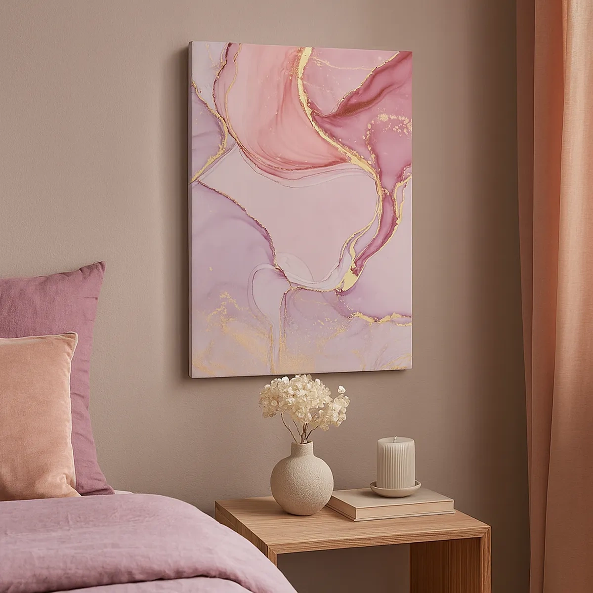 Bild auf Leinwand - Leinwandbild - Zarte abstrakte Muster in Rosa- und Goldtönen - 50x70cm - Eine Liebkosung der Farben - Moderne Wanddekoration für Wohnzimmer und Schlafzimmer ARTTOR