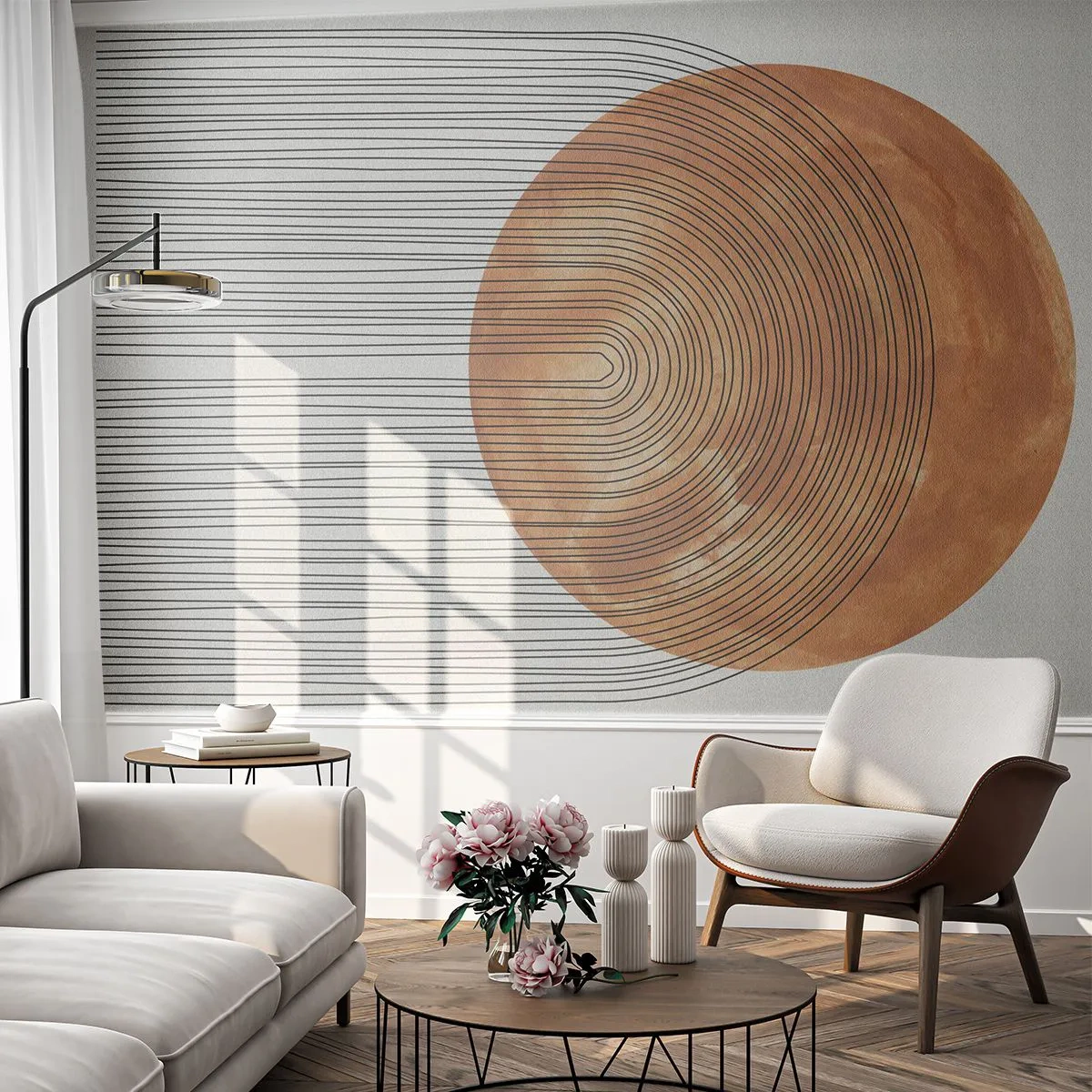 Fototapete Premium Sand - SonnenKomposition - Boho, Sonne, Minimalismus - 250x175 cm