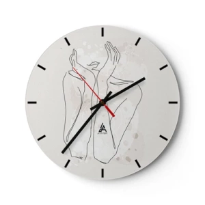 Wanduhr - Glasuhr - Minimalistische Strichzeichnung einer Hand und eines Mundes - 30x30cm - Ein träumerischer Moment - Moderne Wanddekoration für Wohnzimmer, Küche und Schlafzimmer ARTTOR