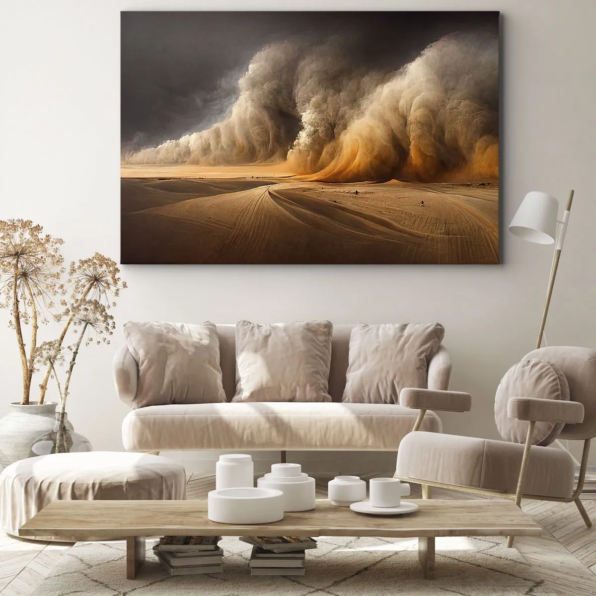 Bild auf Leinwand - Leinwandbild - Beeindruckender Sandsturm in der Wüste - 70x50cm - Zorn der Wüste - Moderne Wanddekoration für Wohnzimmer und Schlafzimmer ARTTOR