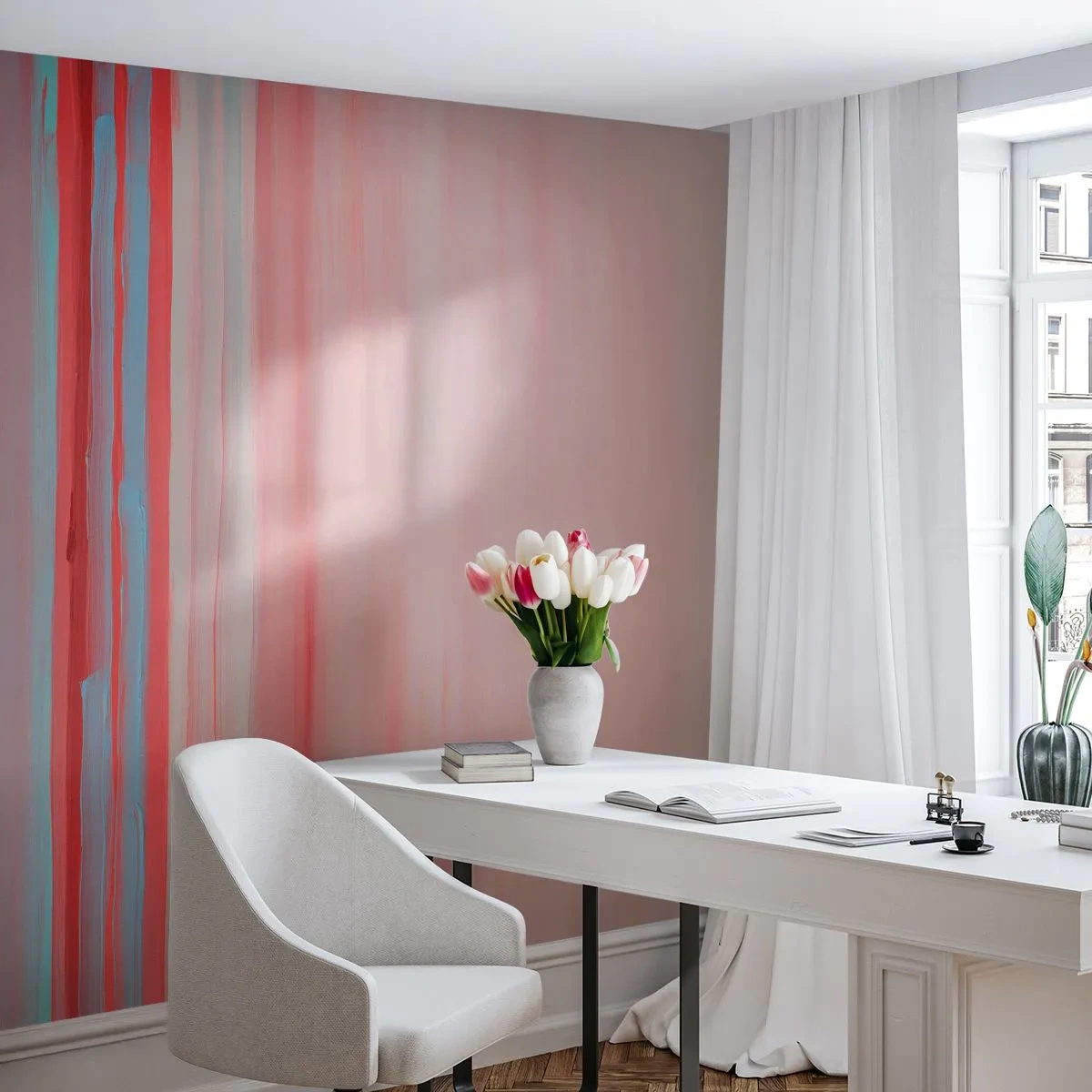 Maßgeschneiderte Fototapete Premium Canvas - Abstraktion im Morgengrauen - Pastell, Minimalistisch, Stück