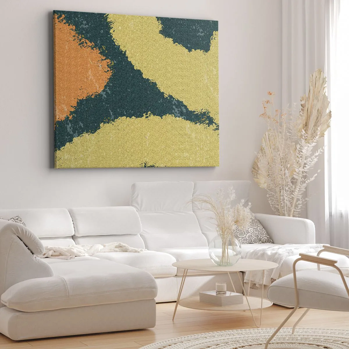 Bild auf Leinwand - Leinwandbild - Abstrakte Flecken in erdigen und grünen Farben - 120x80cm - Abstraktion – langsame Bewegung - Moderne Wanddekoration für Wohnzimmer und Schlafzimmer ARTTOR