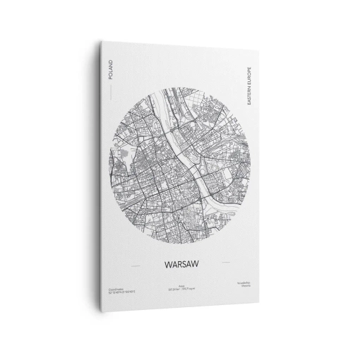 Bild auf Leinwand - Leinwandbild - Eine Karte von Warschau im minimalistischen Stil - 80x120cm - Anatomie von Warschau - Moderne Wanddekoration für Wohnzimmer und Schlafzimmer ARTTOR