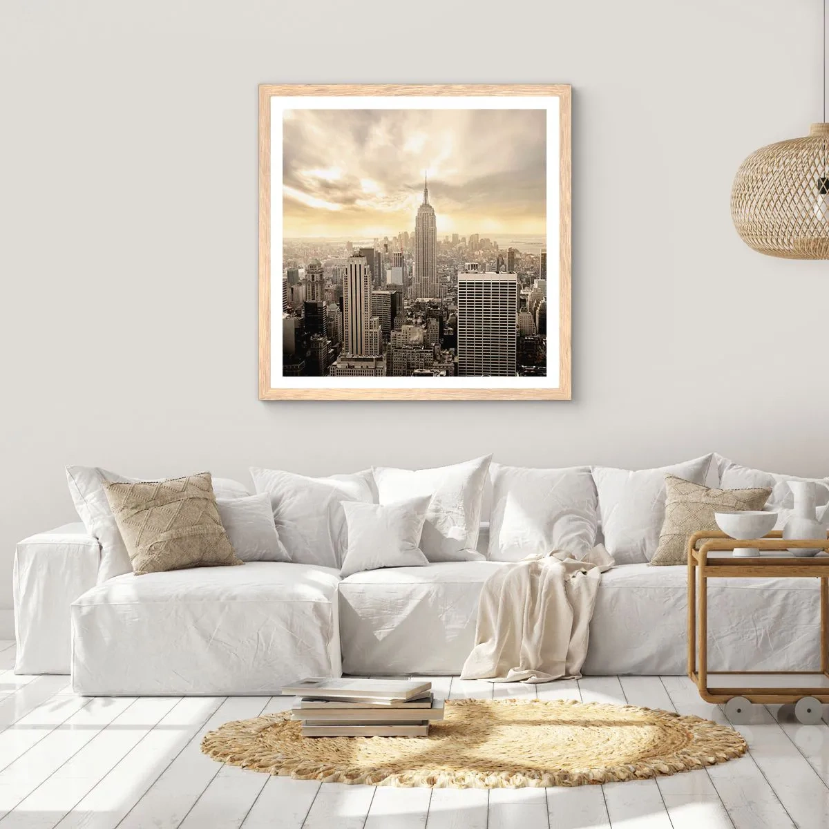 Poster in einem Rahmen aus heller Eiche - New York aus Grau - 60x60 cm