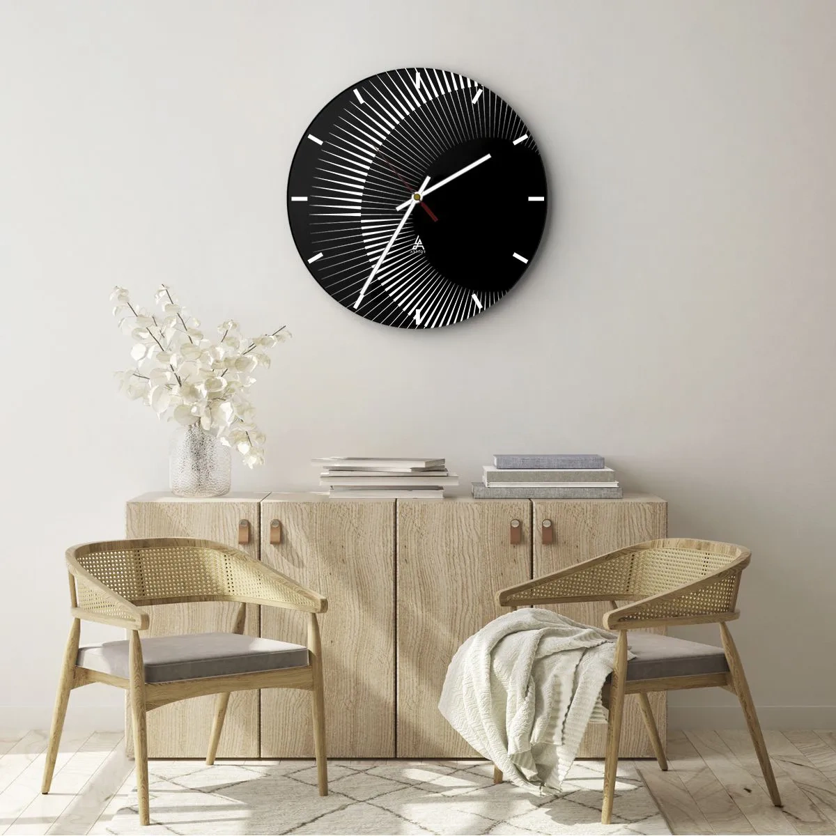 Wanduhr - Glasuhr - Schwarze Sonne - 40x40 cm
